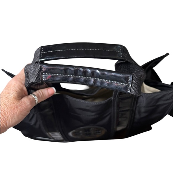 Tory Burch Ella Nylon Tote Black Patent Trim Large Logo Bag - Picture 9 of 10